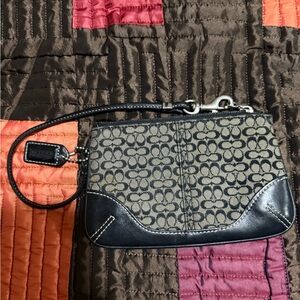 Coach Monogram Canvas Wristlet - Black and Tan